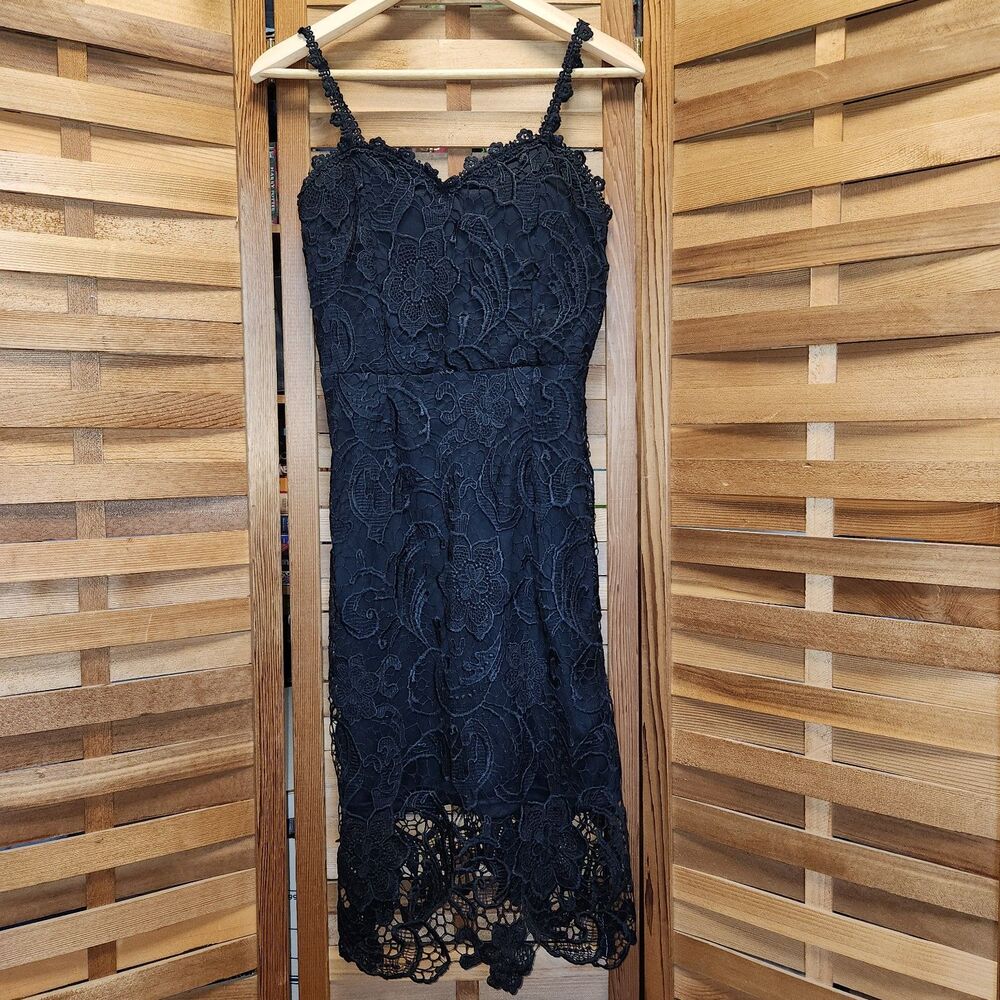 NWT Be You Tiful Black Lace Dress Women M Spaghetti Straps Cotton